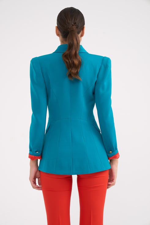 Button Front Detailed Double Breasted Jacket